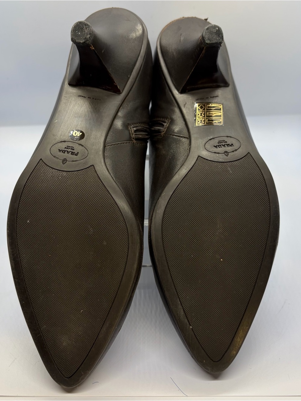 Prada dark brown Leather Ankle Booties with Kitten Heel - Picture 5 of 10